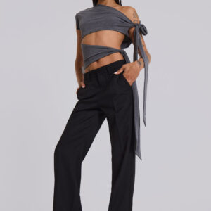 Black Stacked Bootcut Suit Pants