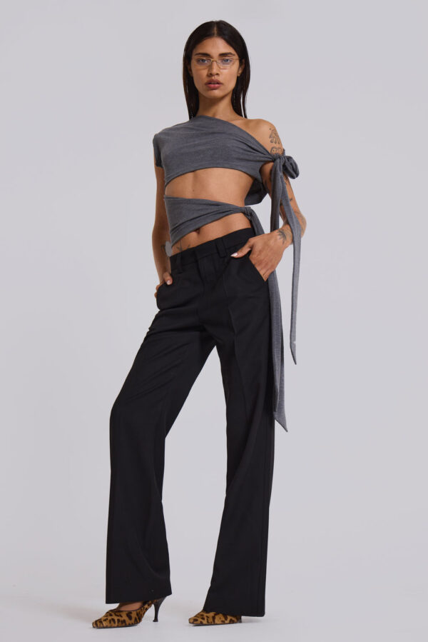 Black Stacked Bootcut Suit Pants