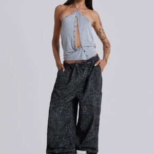 Charcoal Leopard Parachute Pants